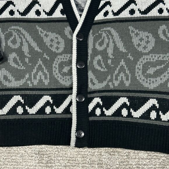 Saturdays Cardigan Sweater Mens Medium Large Gray Paisley Cardigan 90s Grandpa - Picture 2 of 6